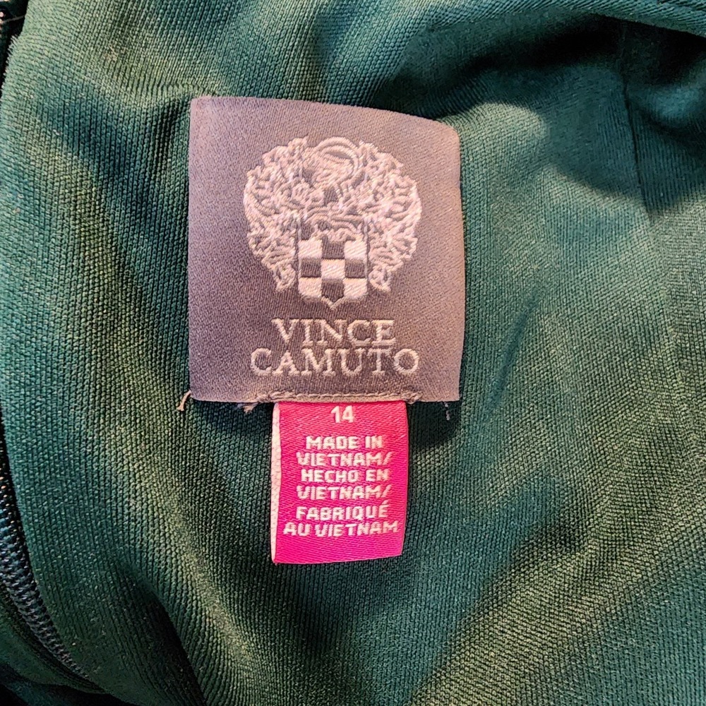 New! VINCE CAMUTO Size 14 Green Velvet Drape Ruched Knee Length Cocktail Dress - Picture 12 of 13